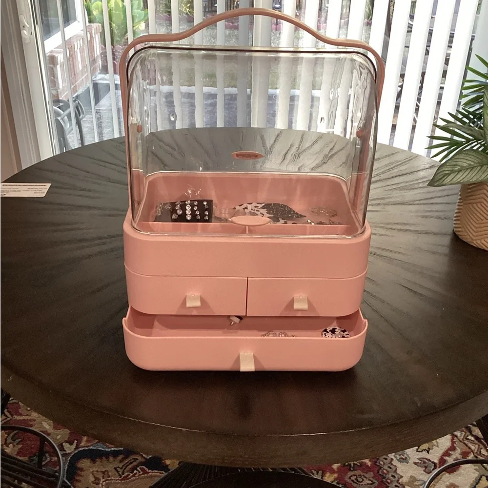 JEWLERY ORGANIZER*******Elegant Pink Jewelry Organizer with Clear Lid